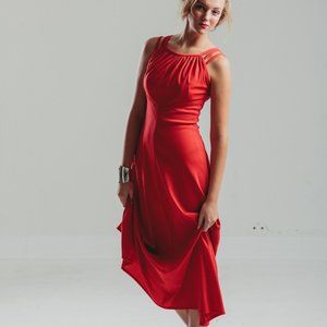 Vintage 70s Red Long Maxi Dress / Triple Shoulder Strap Red Long Dress /